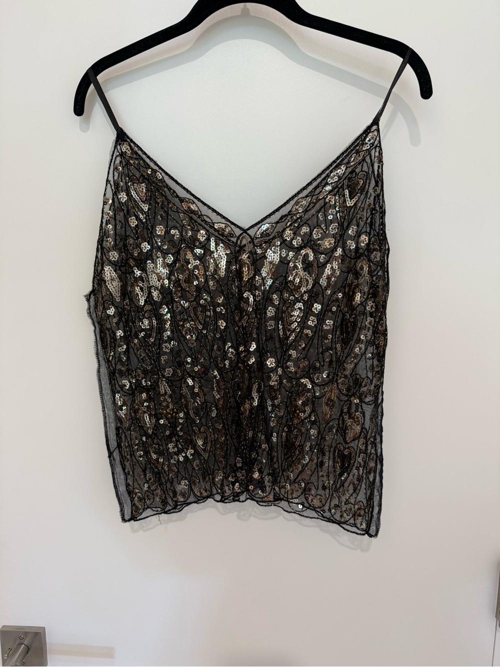 Embellished Black Sequin V-Neck Cami